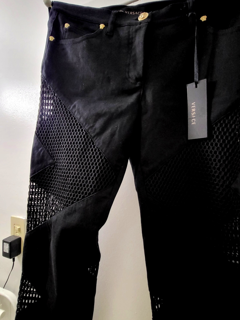 Womens Versace Black  Jeans with Mesh Panels (NEW)